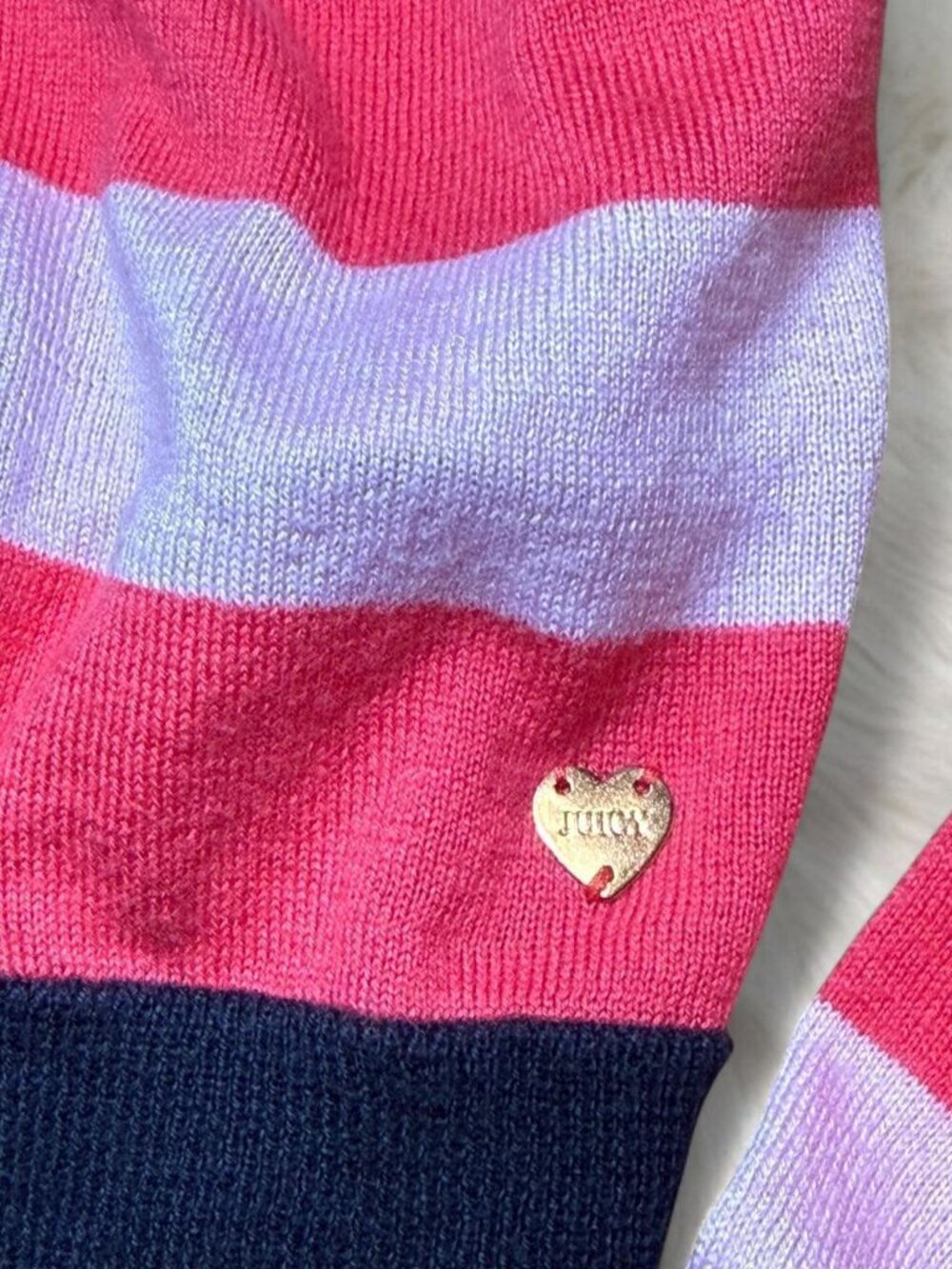 Juicy Couture Pink & Purple Striped Cardigan with Navy Trim - Picture 3 of 4